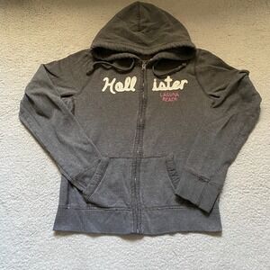 Hollister Long Sleeve Hoodie Sweatshirt‎ Gray Women's Large Tee Womens Full Zip